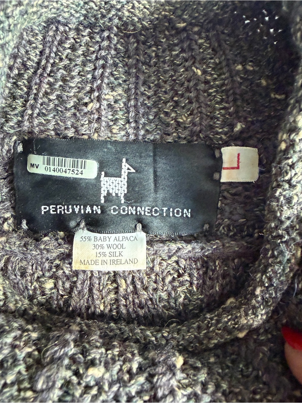 Peruvian Connection Ireland Made Alpaca Wool Silk Speck Green Mock Neck Sweater - Picture 9 of 12